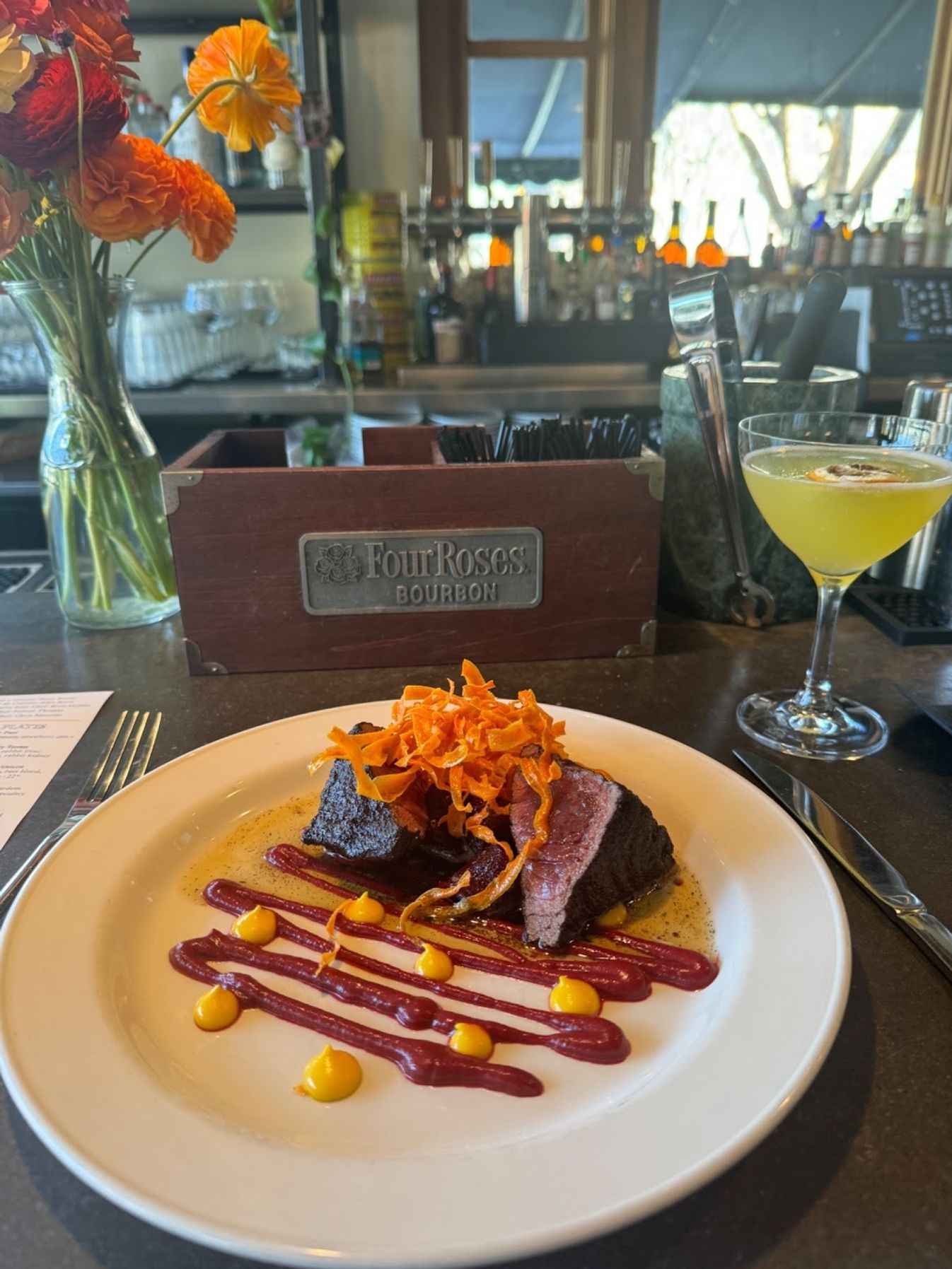 The coffee-rubbed seared venison w/ beets at TD&TD