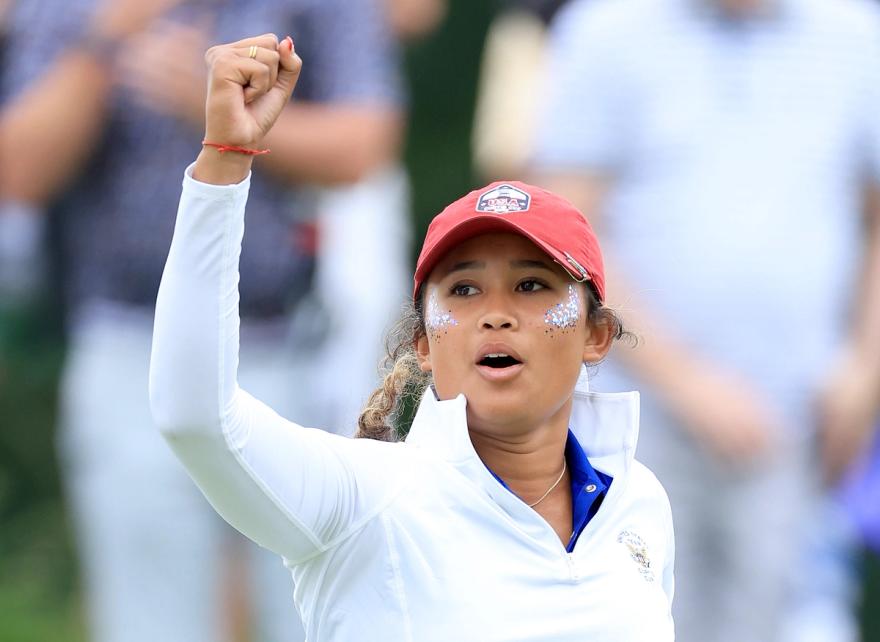 Amari Avery fist pumps on day two of the 2022 Curtis Cup.