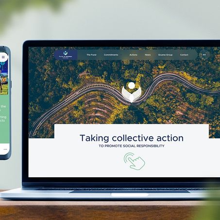 Maquette du site du Fonds de dotation sur un ordinateur portable et un smartphone