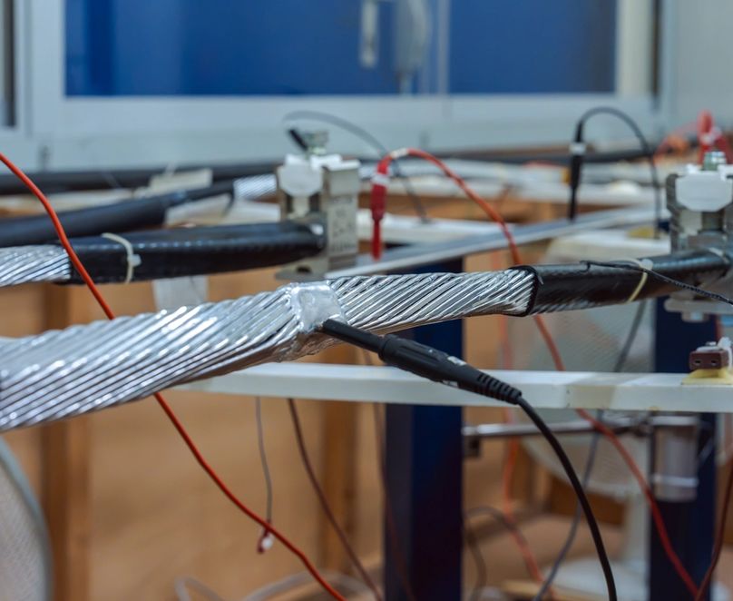 Capteur planté dans un câble électrique lors d’un test dans le laboratoire