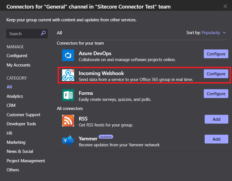 Sitecore publishing notifications to MS Teams