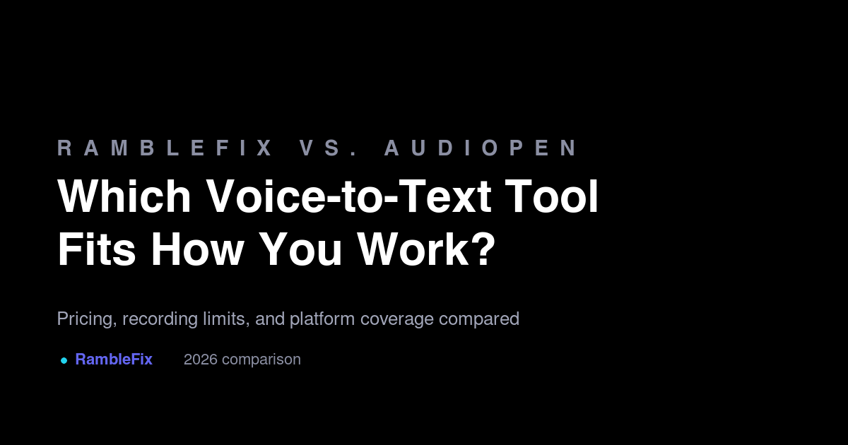 RambleFix vs. AudioPen comparison graphic on a dark gradient background