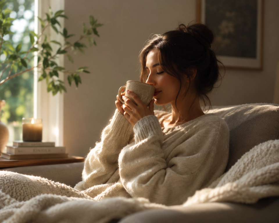 Young woman sipping on a cup of chicory