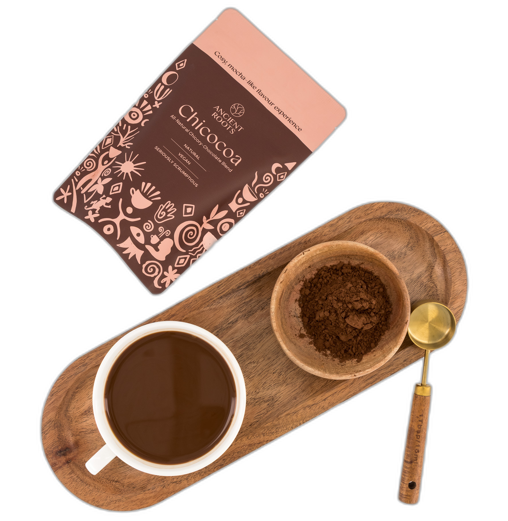 Chicocoa packed pouch with read-to-drink cup