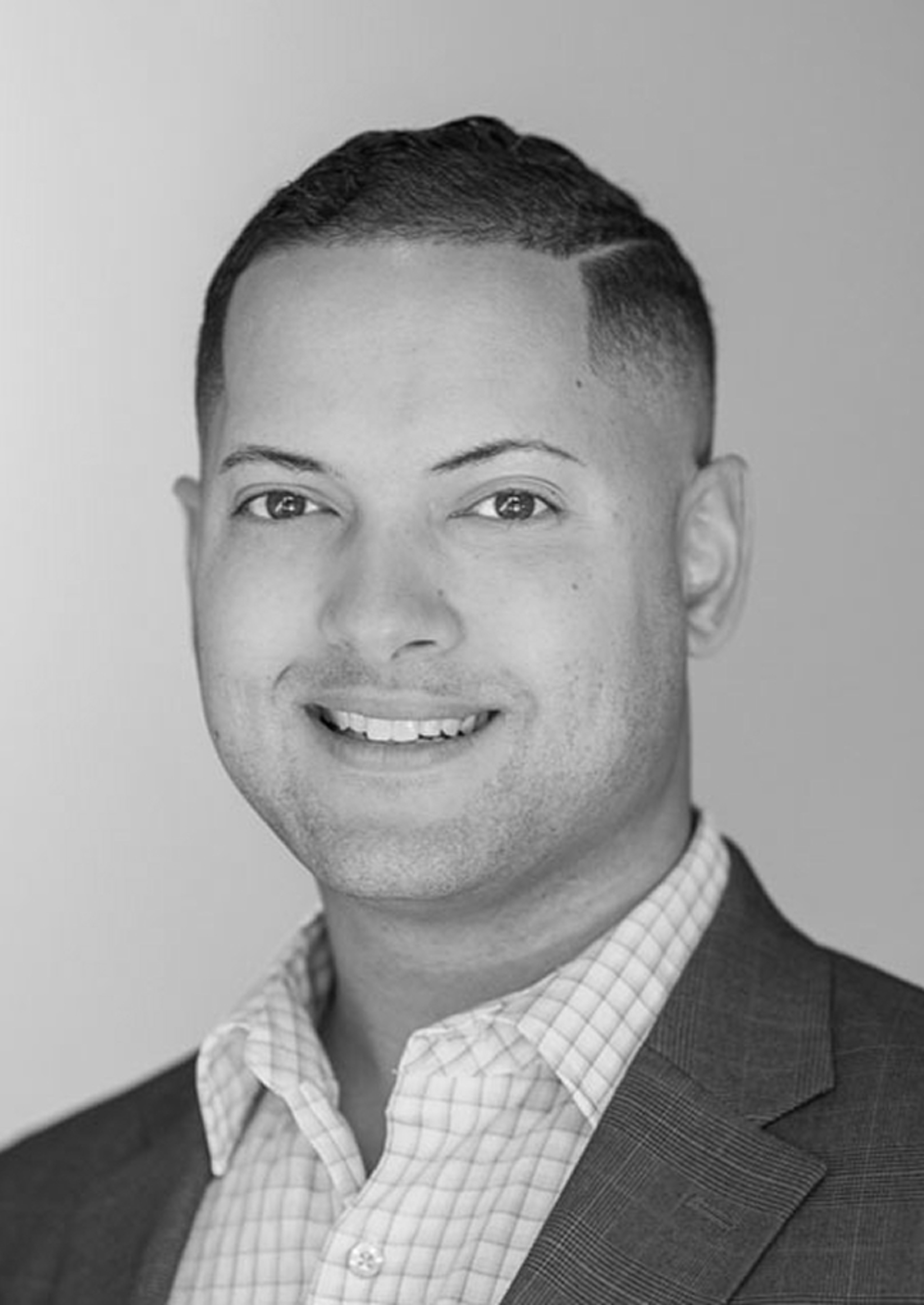 black and white portrait of Evan Pimentel