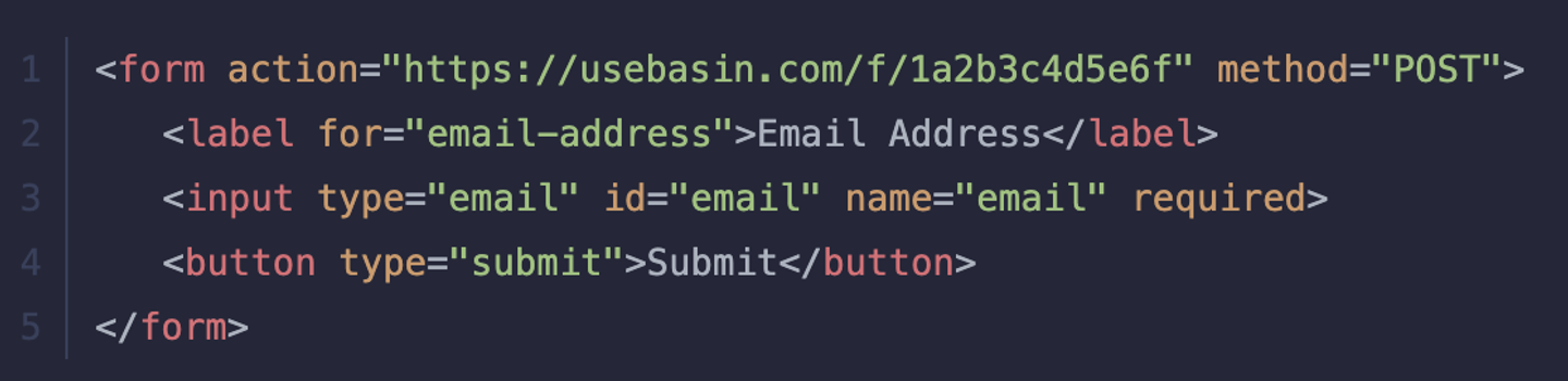 Screenshot of an example HTML form
