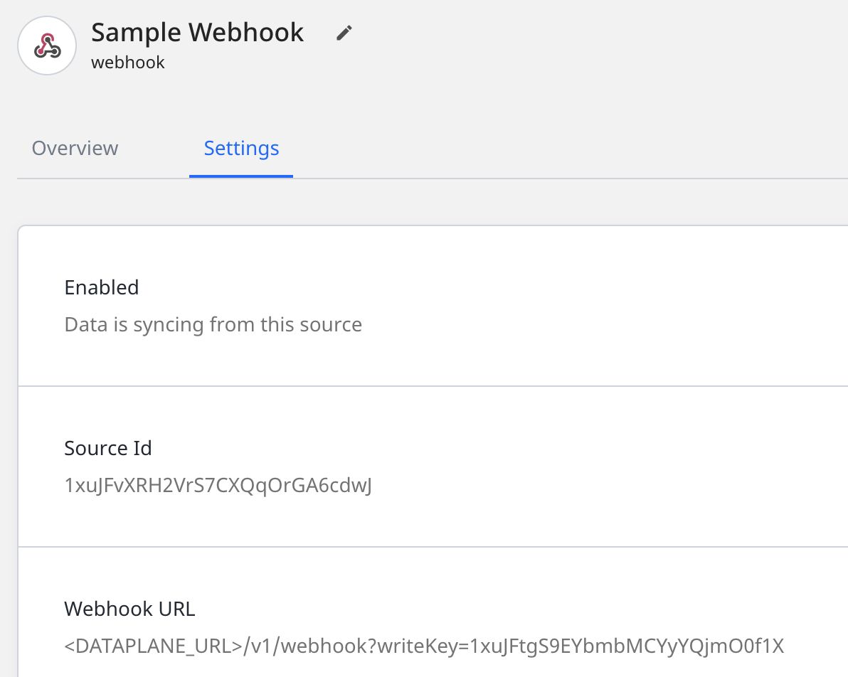 Webhook source Settings Screen in RudderStack