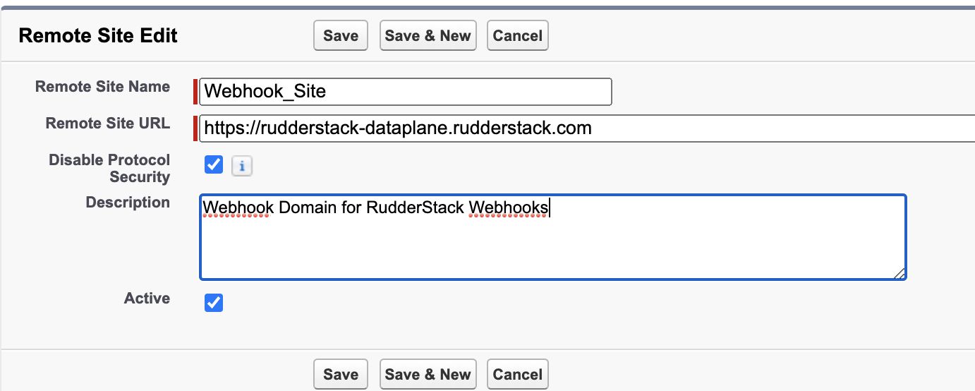 Salesforce Remote Site Settings Screen