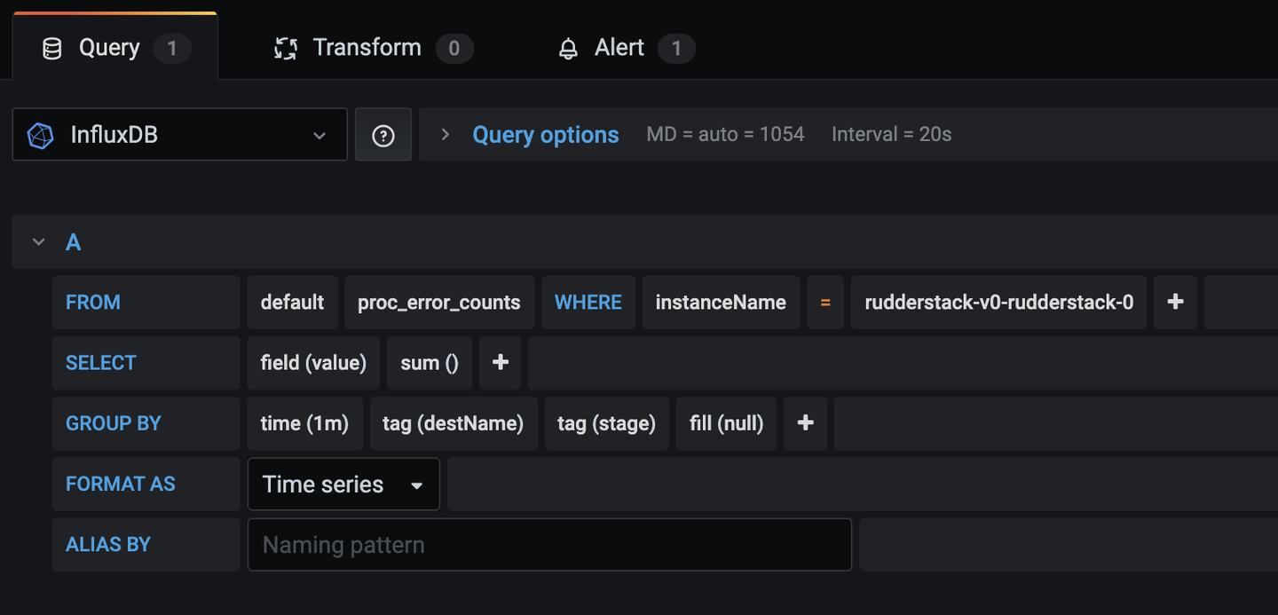 Example of a query in the Grafana UI