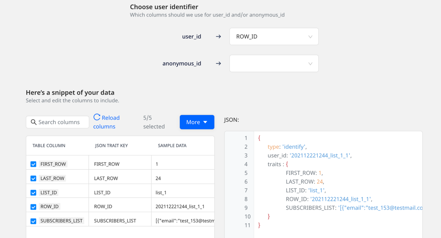 Select Schema and table for Reverse ETL