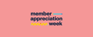 member appreciation week text over coral pink background
