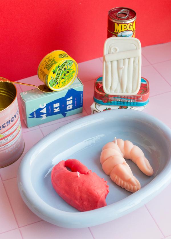 Assortment of seafood-themes candles