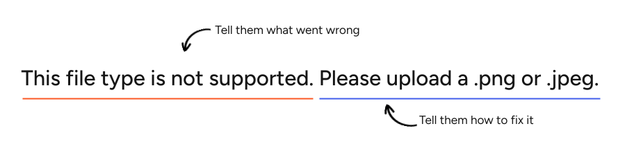Annotated image of an example error message