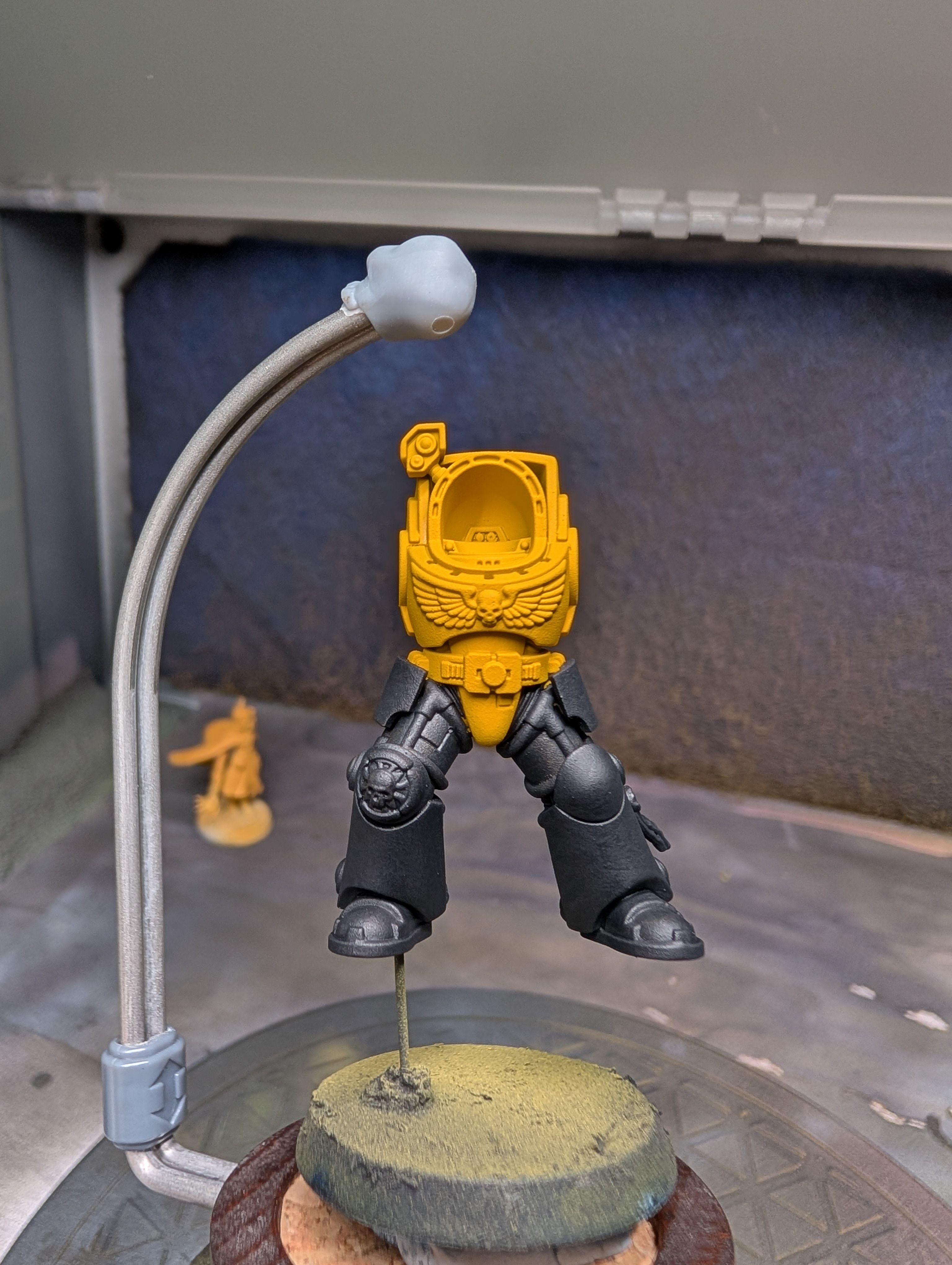 A painted Scythes of the Emperor Terminator. In yellow and black scheme.