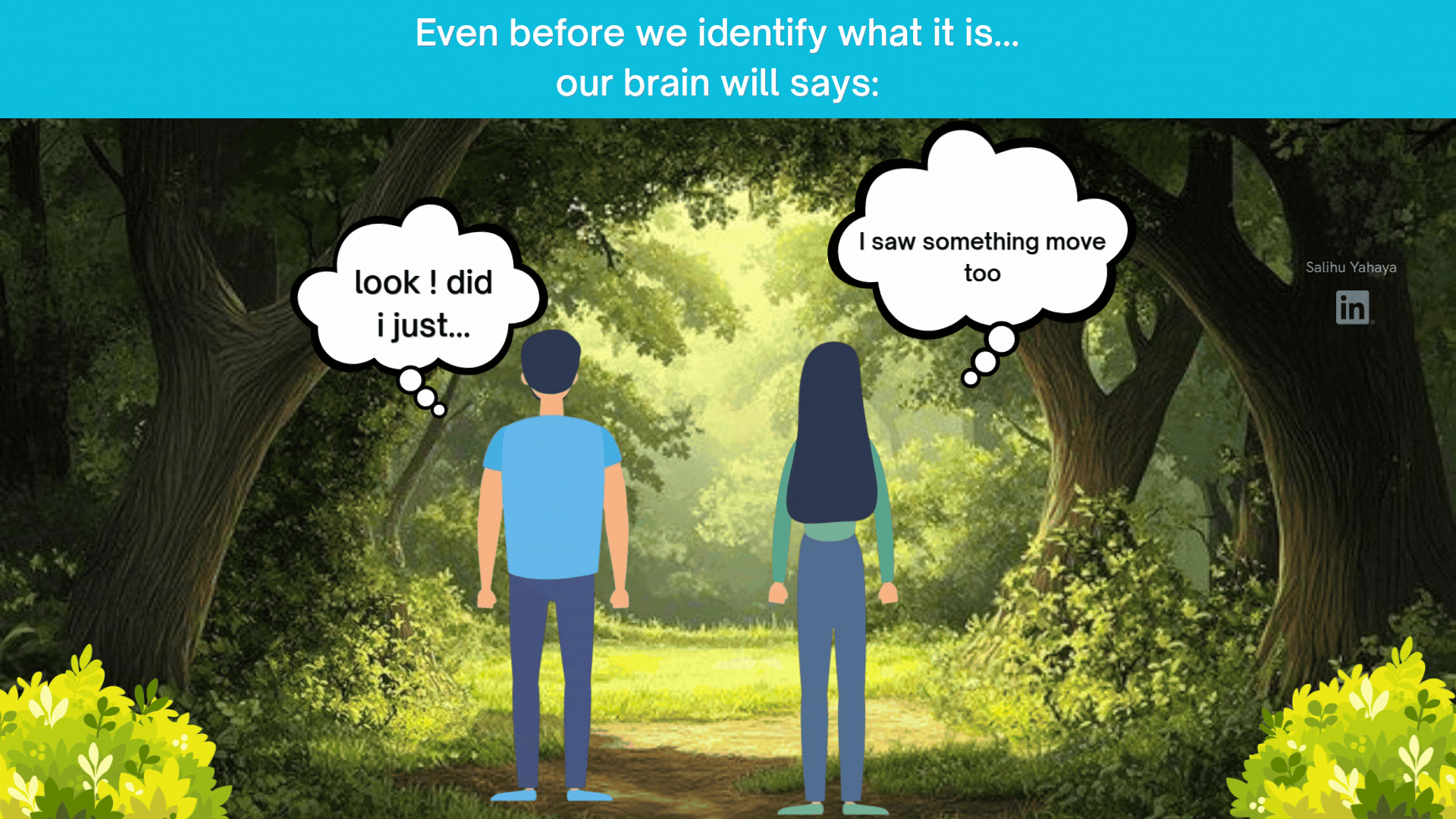 A gif of the forest looking at the shrubs in the forest because they noticed a movement into it