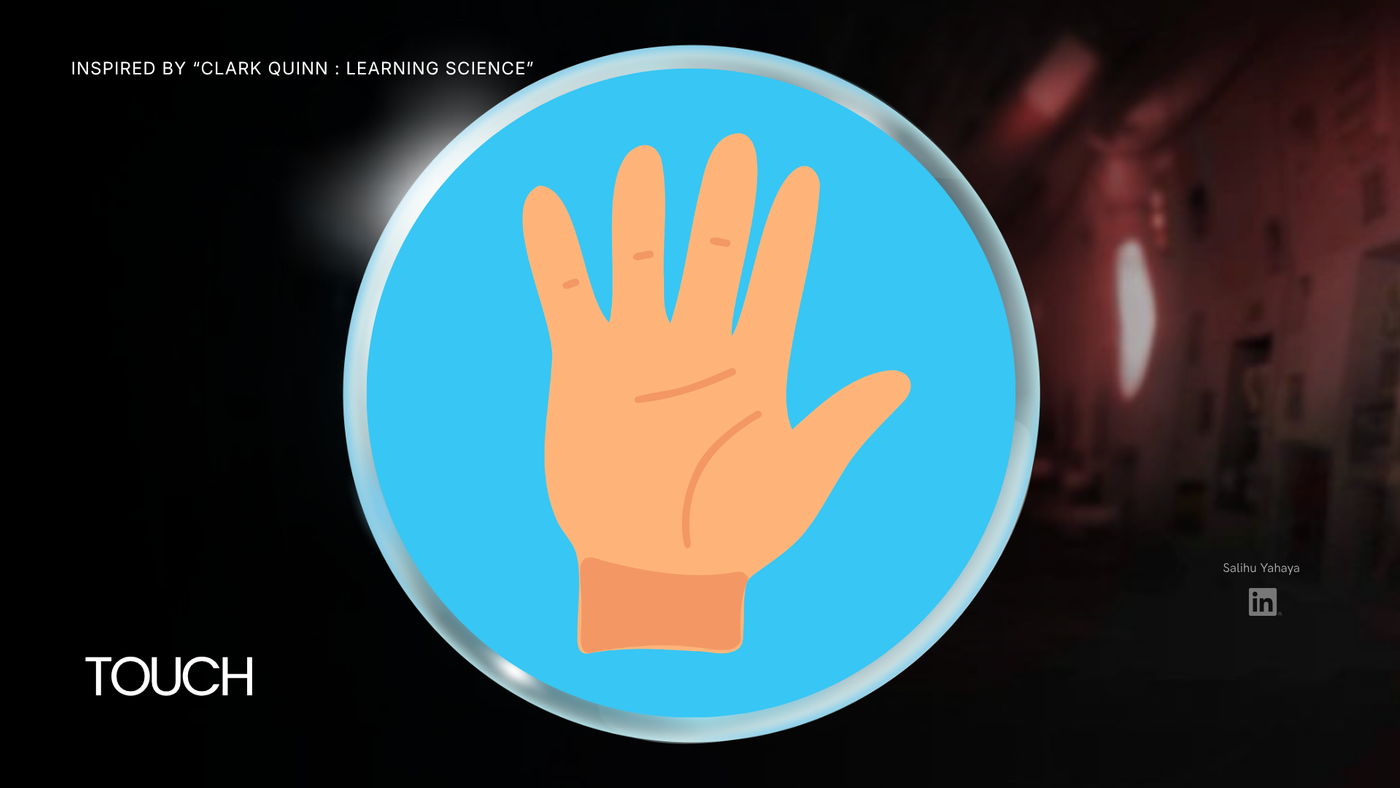 Illustration of an open hand inside a glossy blue circle, labelled "Touch."