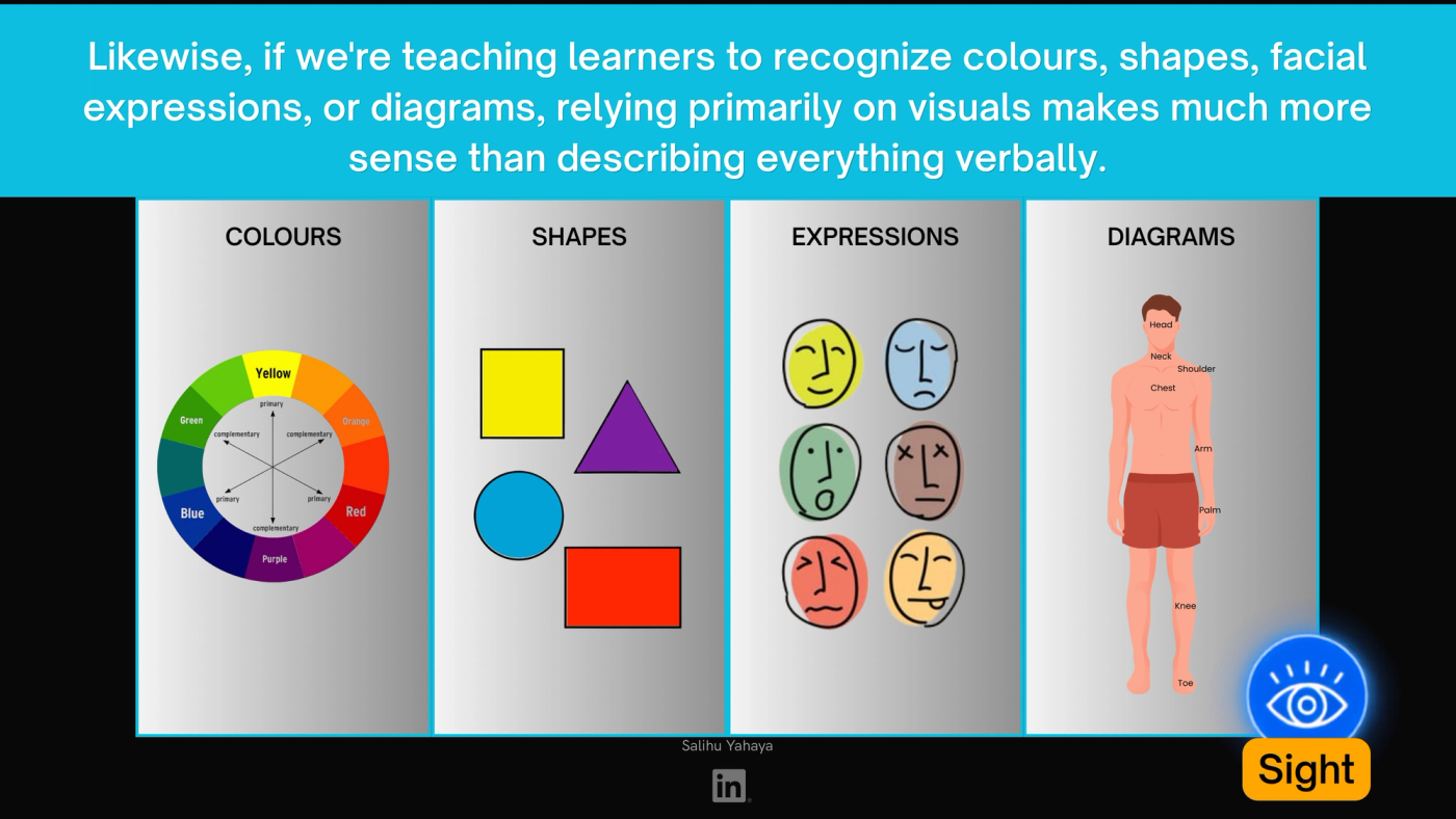 A grahic illustrations of colours, shapes, expressions, and diagrams to show reliabilty on the right sensory matters