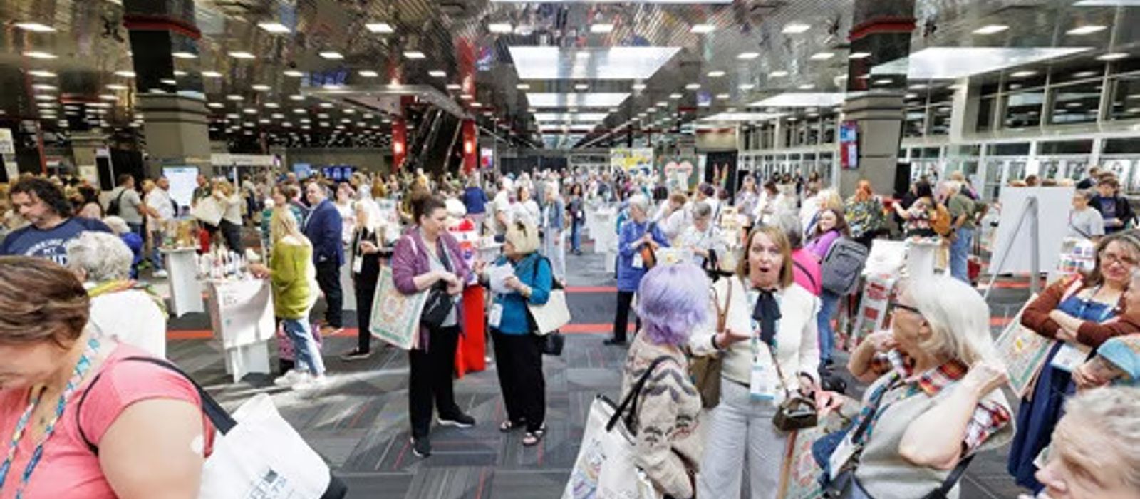 Group of attendees on the trade show floor