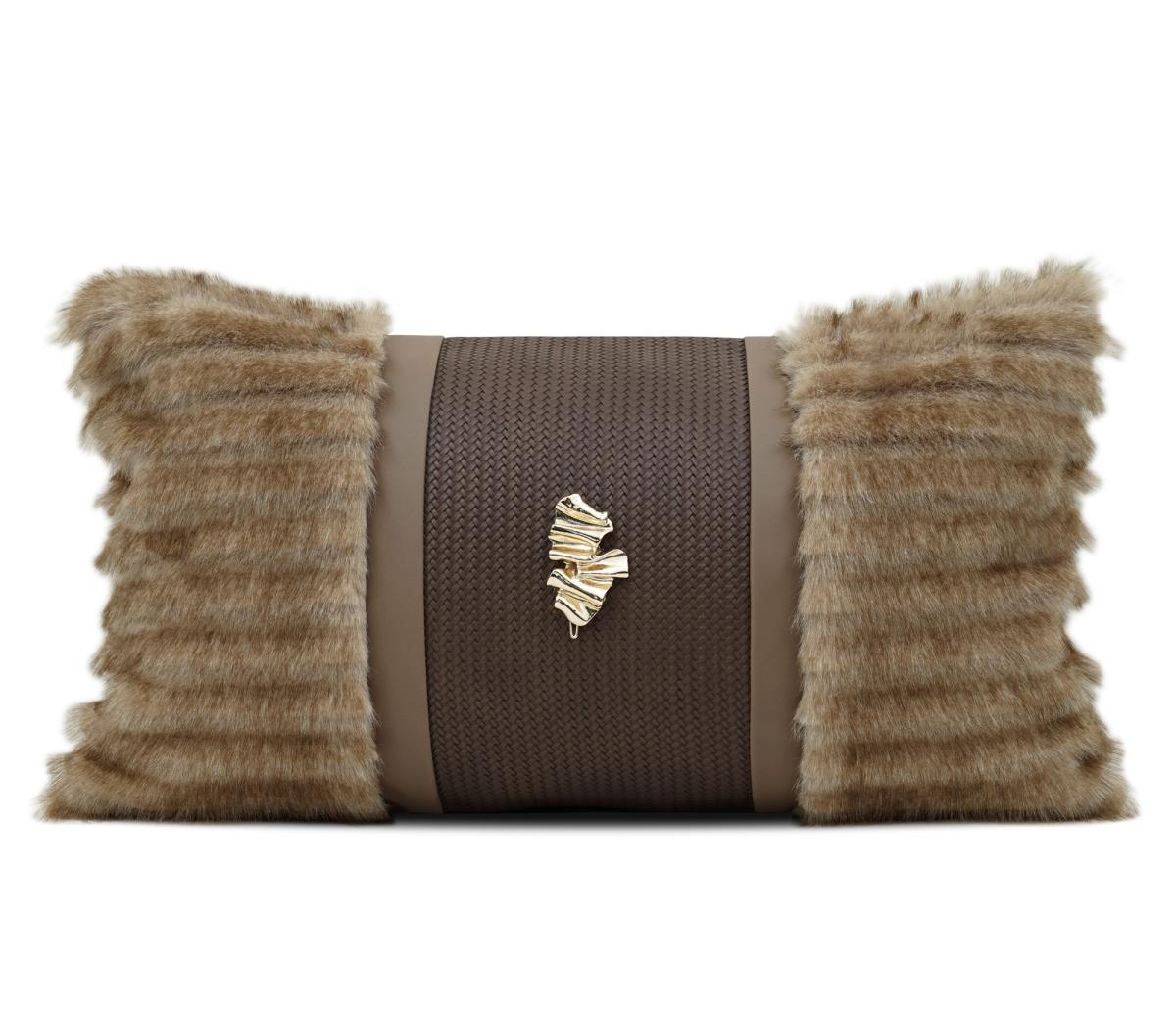Tan Faux-Leather Buckle Lumbar Cushion Cover