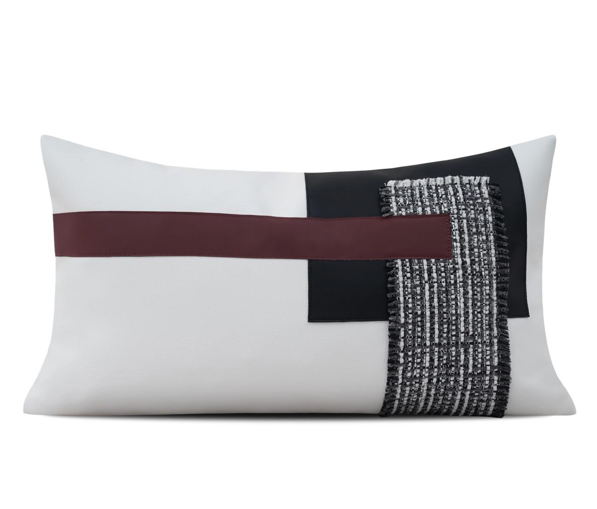 Grey & Maroon Colour-Block Lumbar Cushion Cover