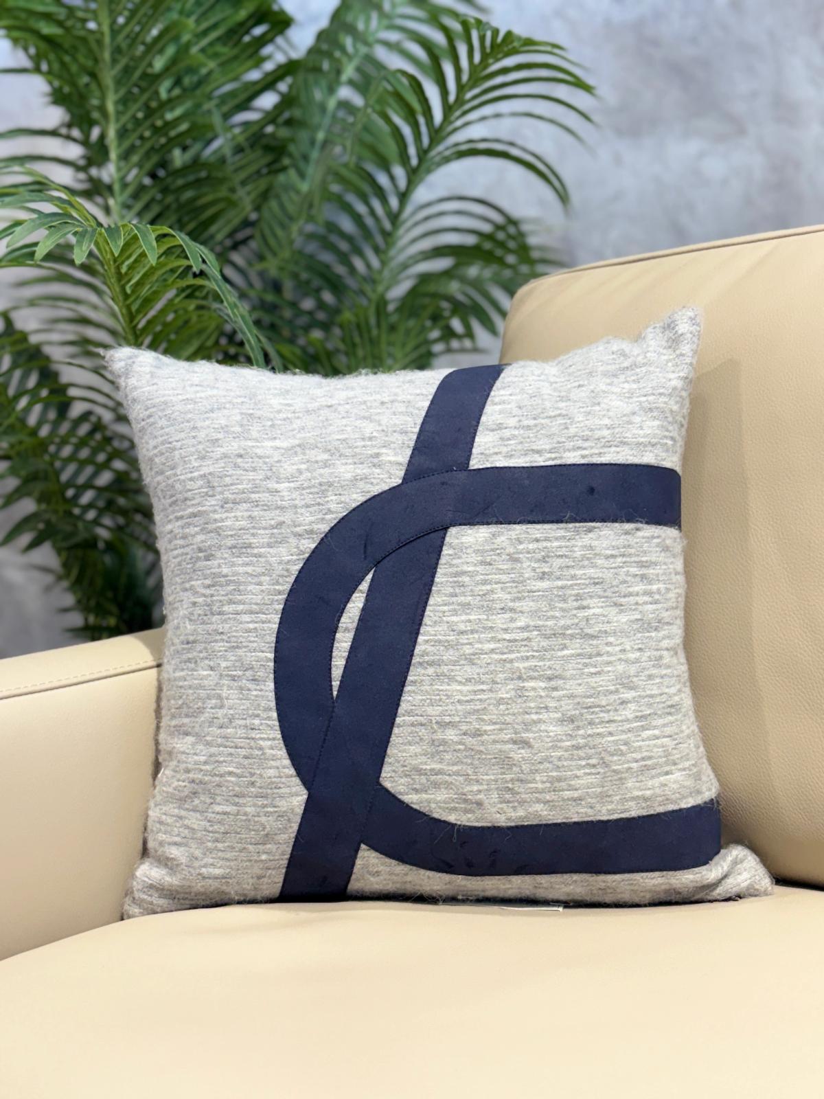 Navy Rope-Knot Appliqué Cushion Cover