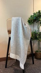 Grey & Ivory Basketweave Throw with Fringe