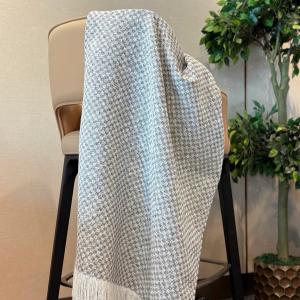 Grey & Ivory Basketweave Throw with Fringe
