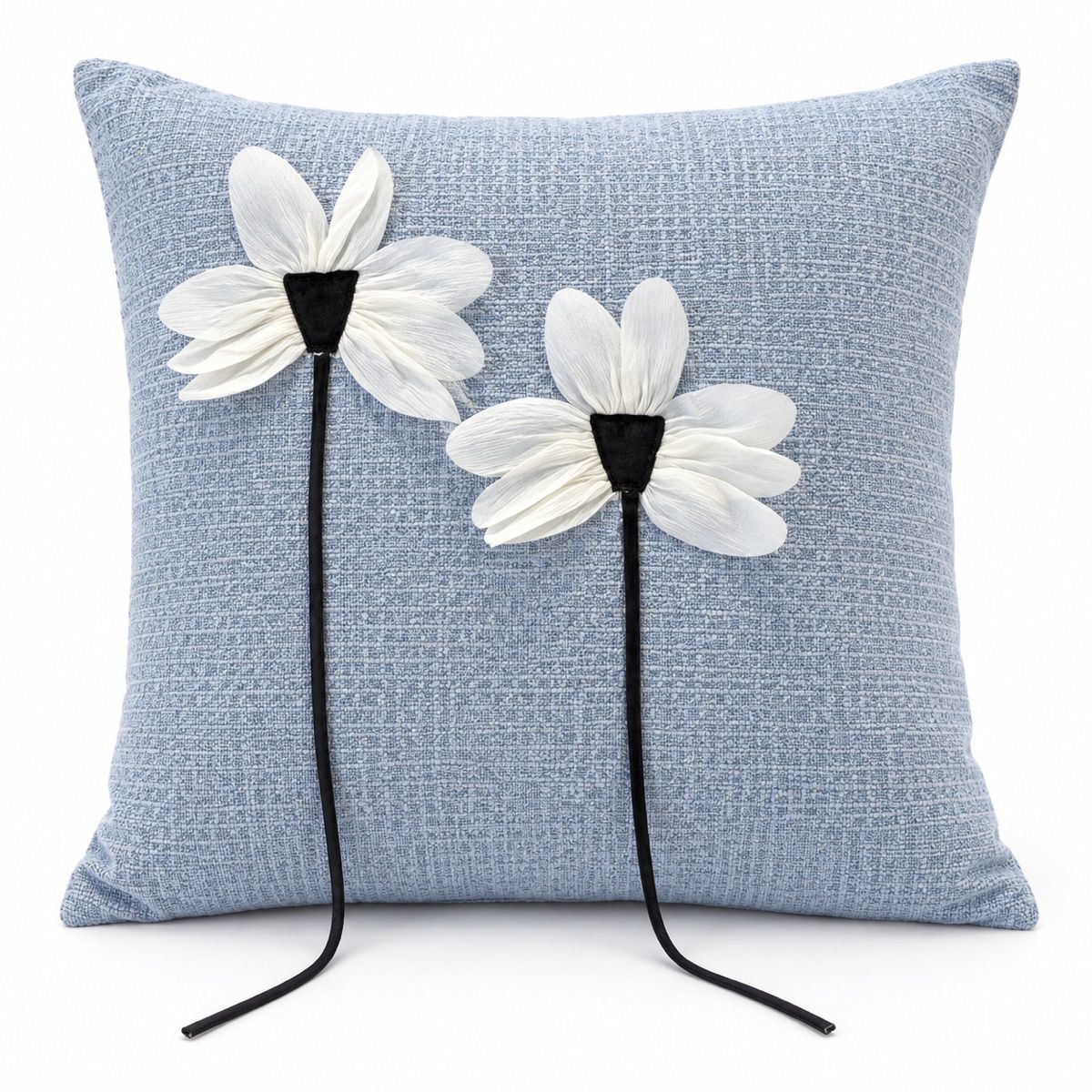 Powder Blue Applique Daisy Cushion