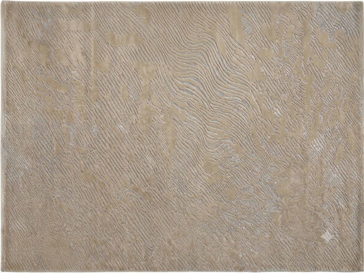 Warm Taupe Carved Wave Rug with Silver Shimmer