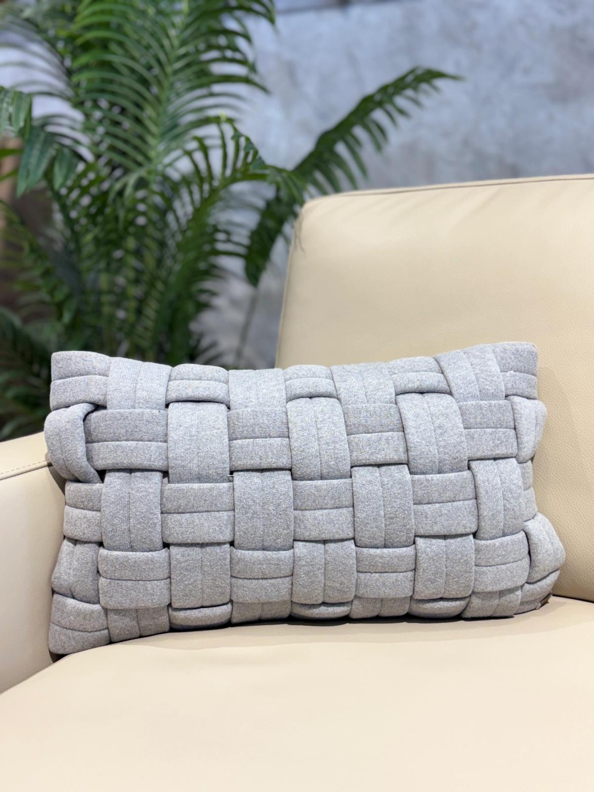 Grey Woven Basket Lumbar Cushion Cover