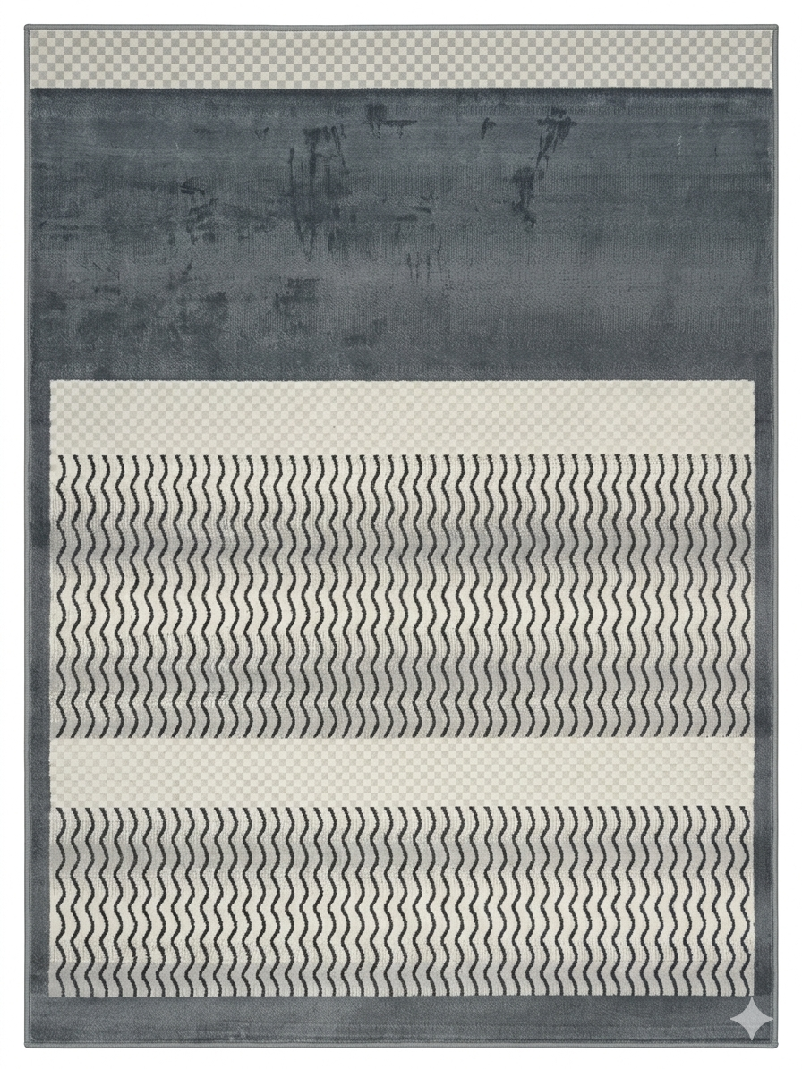 Strata Rug — Grey with Cream Wave Bands