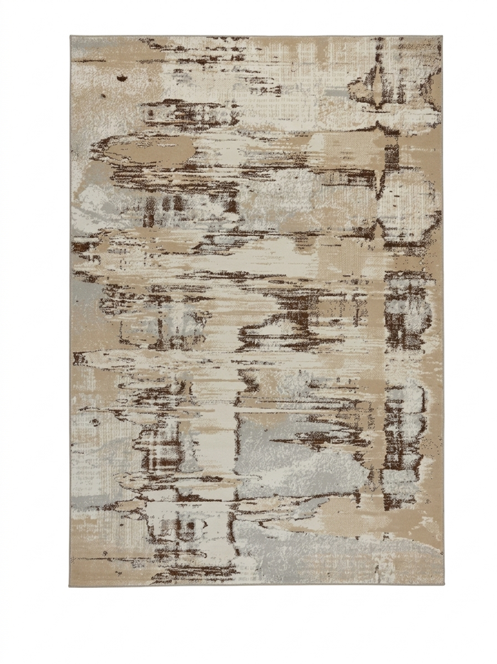 Weathered Stroke Rug — Cream & Walnut Brushwork