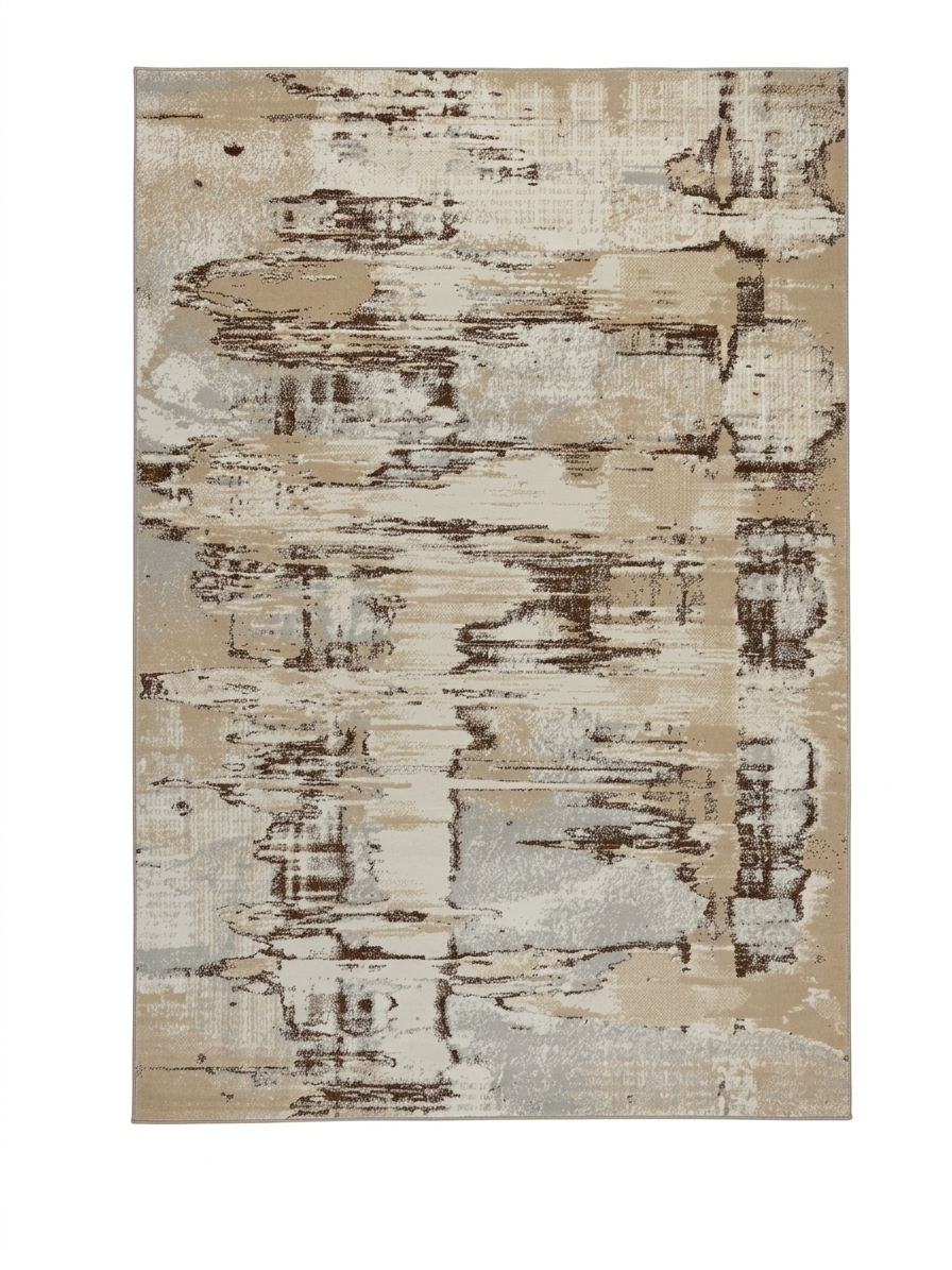 Weathered Stroke Rug — Cream & Walnut Brushwork
