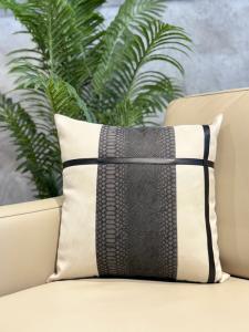 Charcoal Velvet Band Cushion Cover