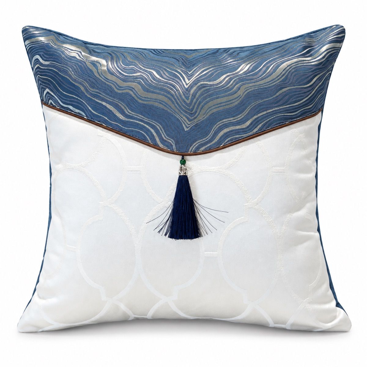 Blue & Ivory Tassel Panel Cushion