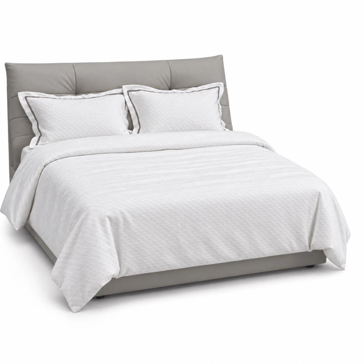 White Diagonal Jacquard Duvet Cover Set with Taupe Flange — King