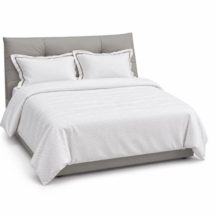 White Diagonal Jacquard Duvet Cover Set with Taupe Flange — King