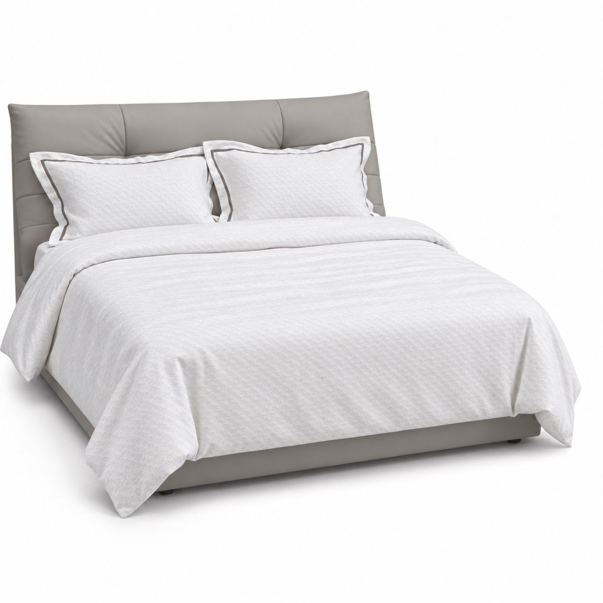 White Diagonal Jacquard Duvet Cover Set with Taupe Flange — King