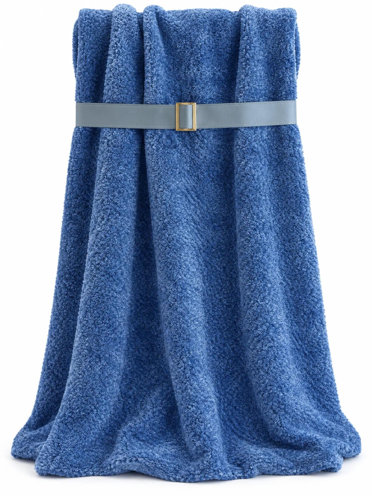 Heathered Blue Chenille Throw with Buckle Straps