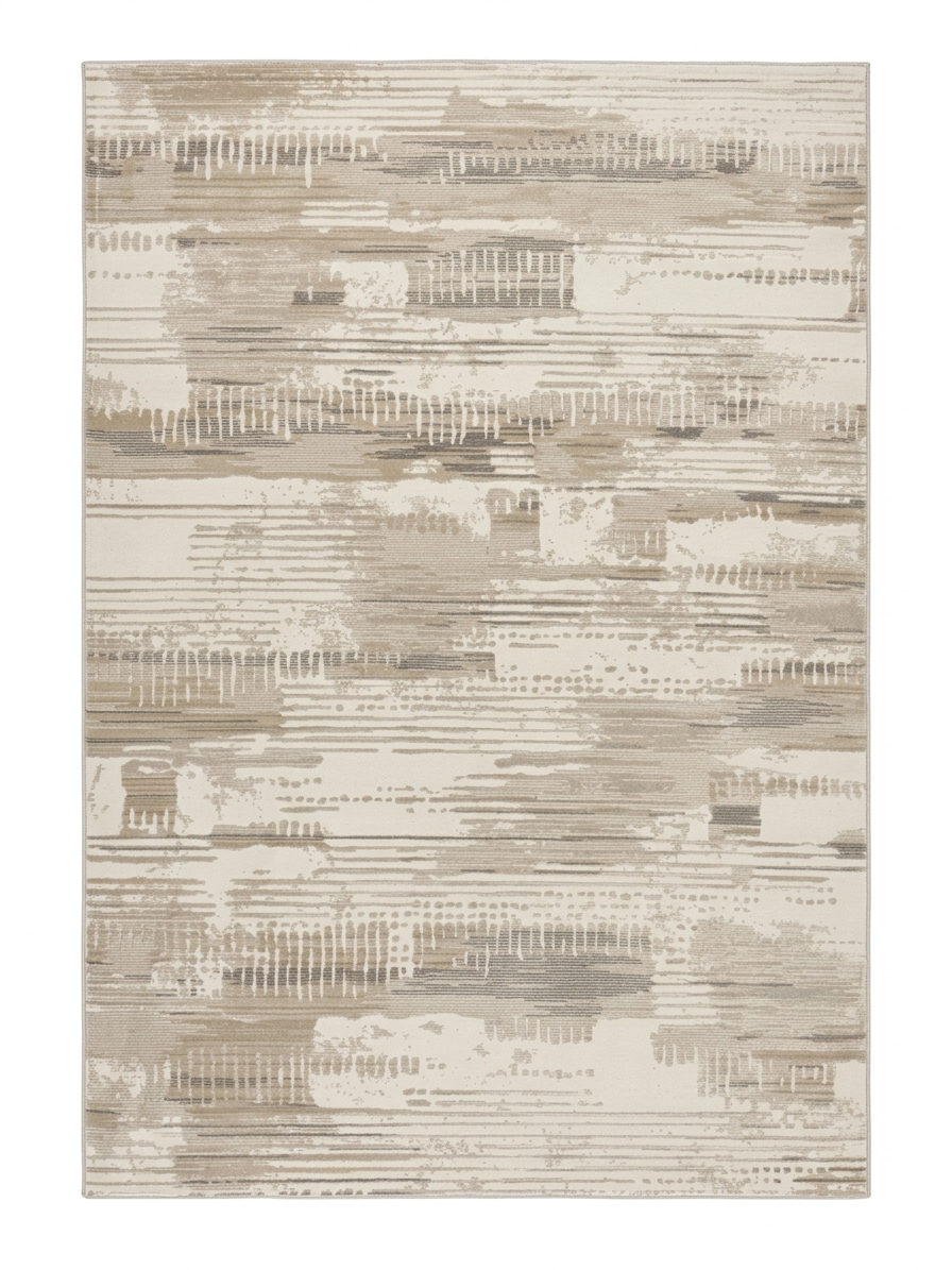 Painterly Horizontal Stripe Rug — Cream & Taupe