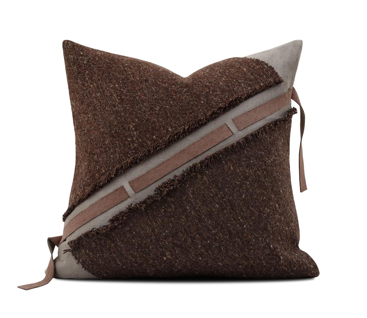 Brown Faux-Leather Strap Cushion Cover