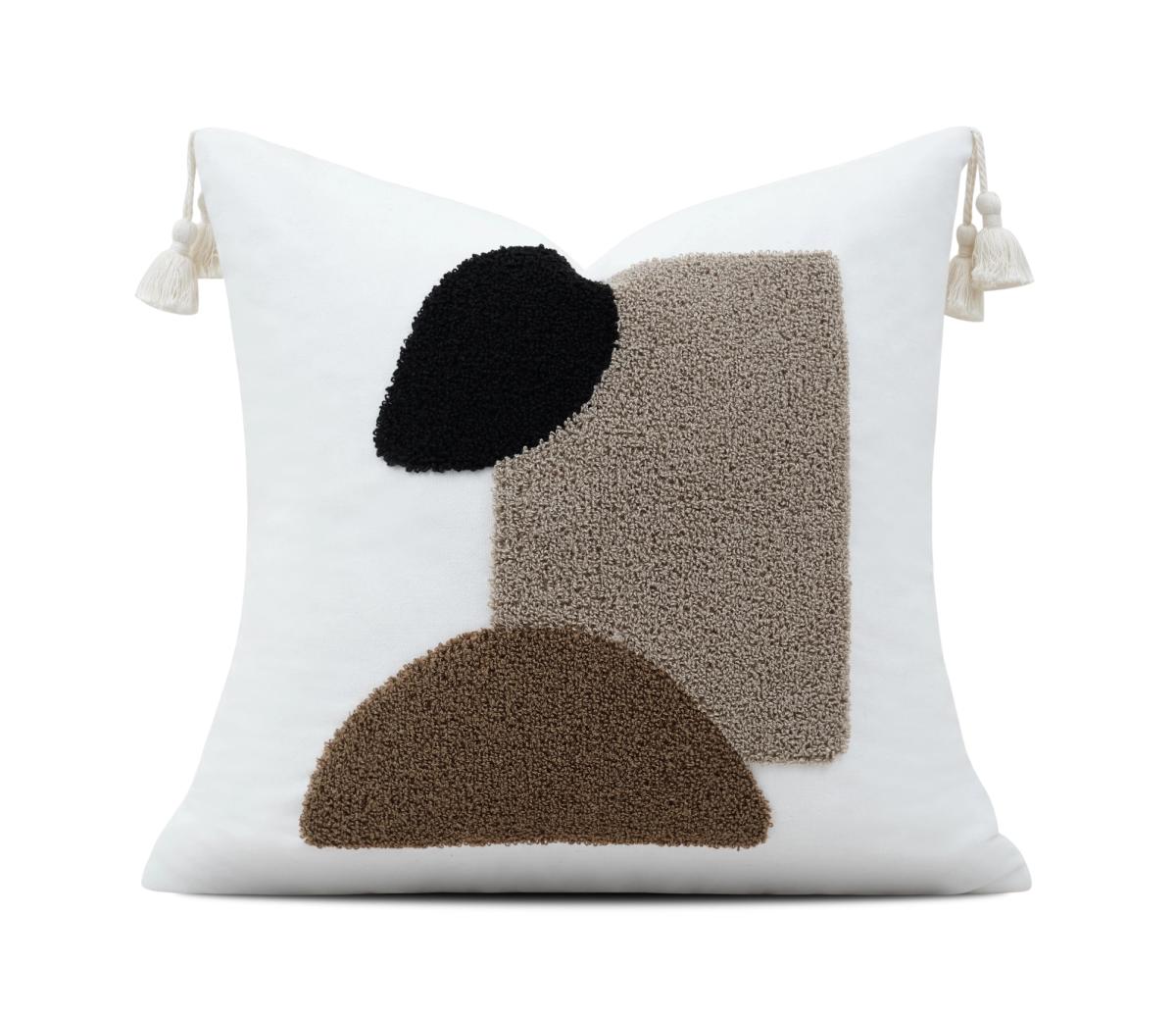 Ivory & Black Tassel Colour-Block Cushion Cover