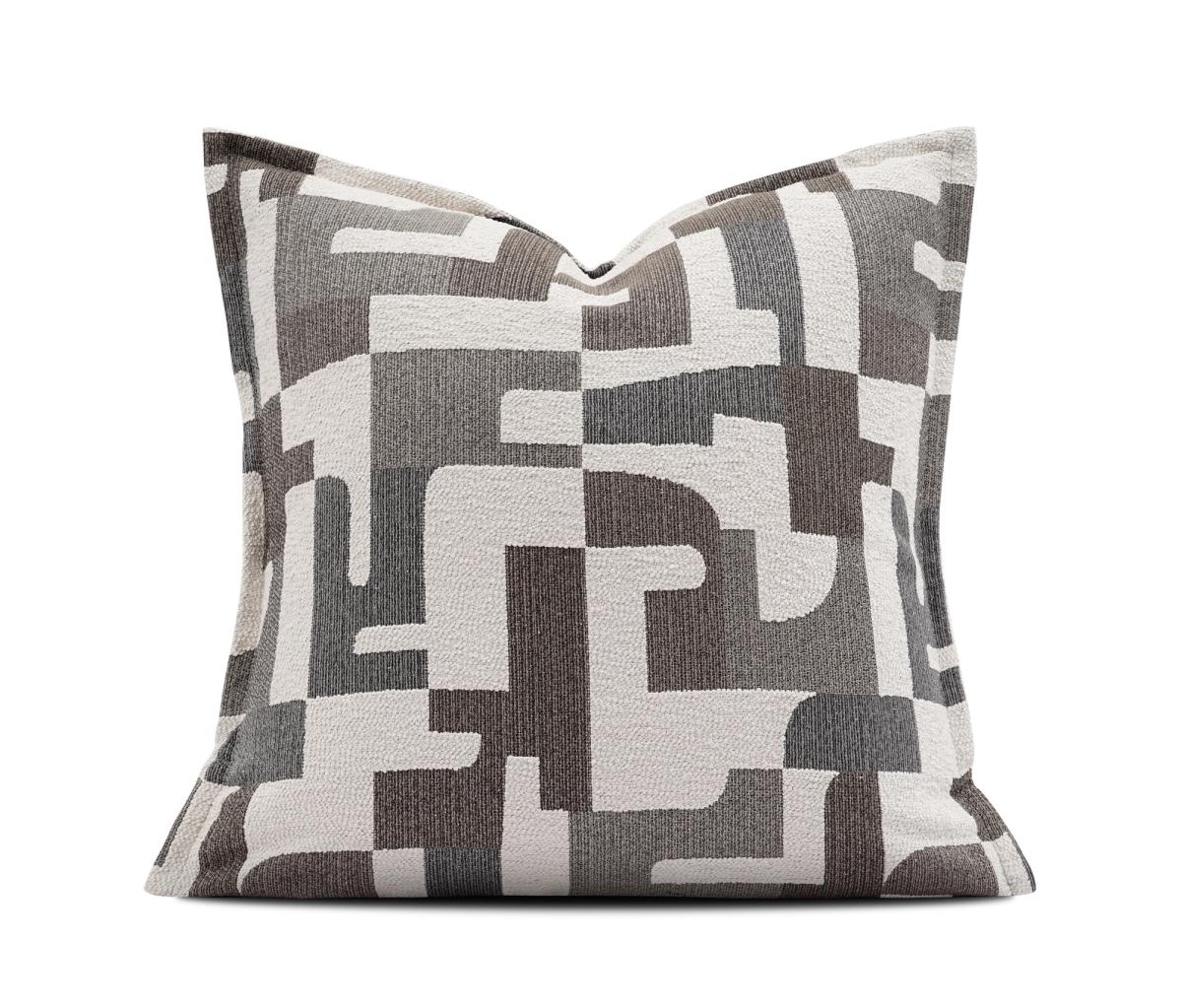 Grey & Cream Fretwork Lumbar Cushion Cover