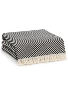 Charcoal Diagonal Stripe Throw with Ivory Fringe