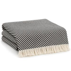 Charcoal Diagonal Stripe Throw with Ivory Fringe