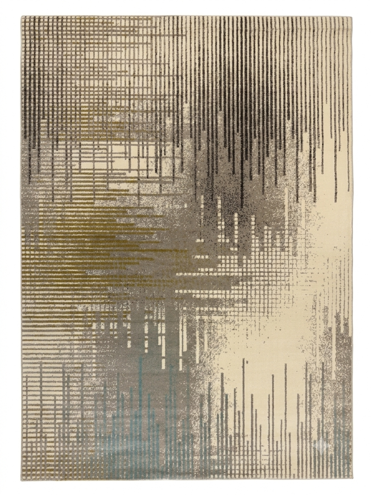 Rain-Wash Grid Rug — Cream with Olive Gold Streaks