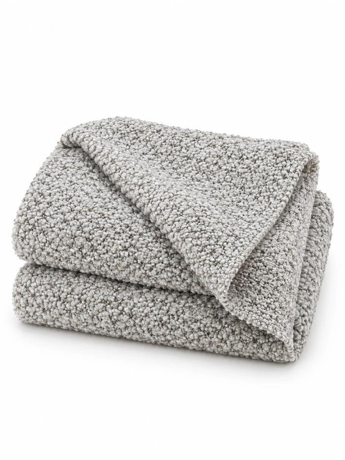 Ivory Speckled Bouclé Throw with Satin Border