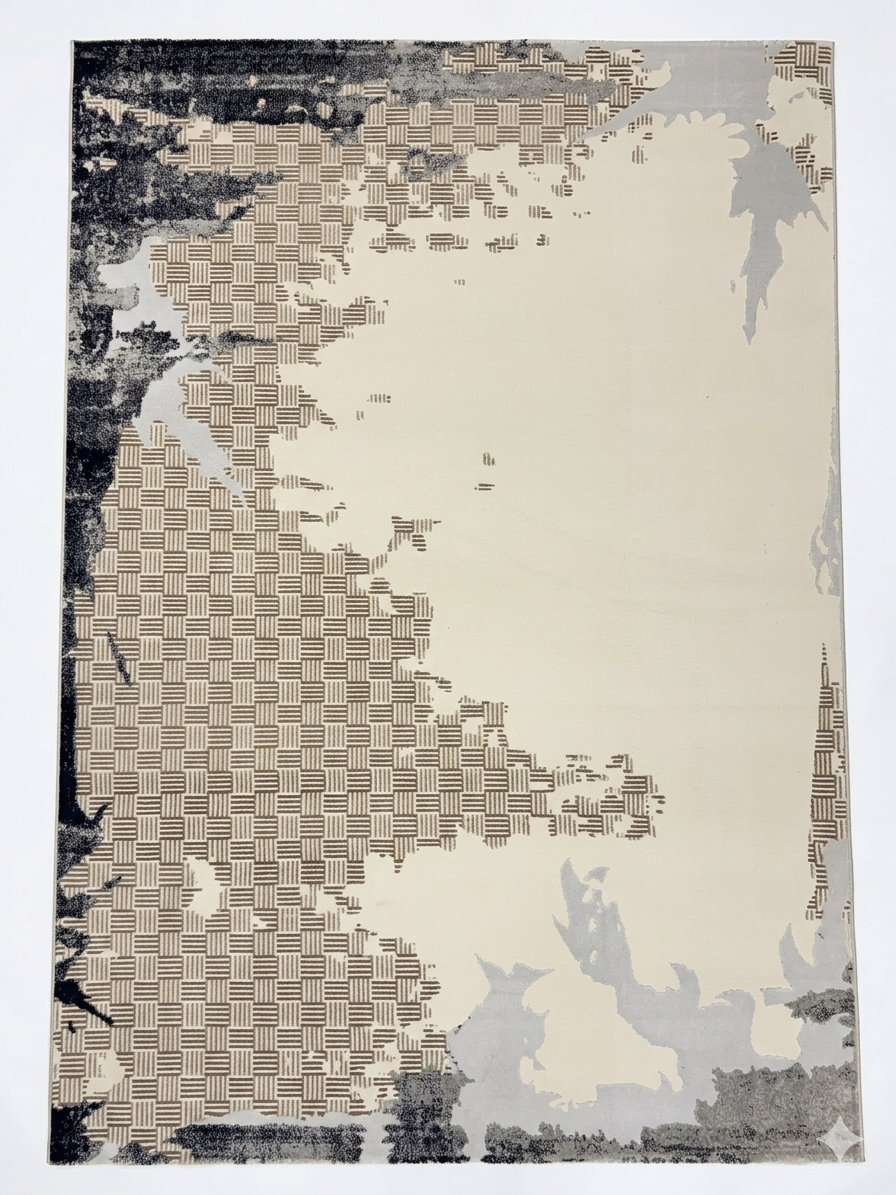 Pixel Mosaic Rug — Cream Checker with Weathered Charcoal