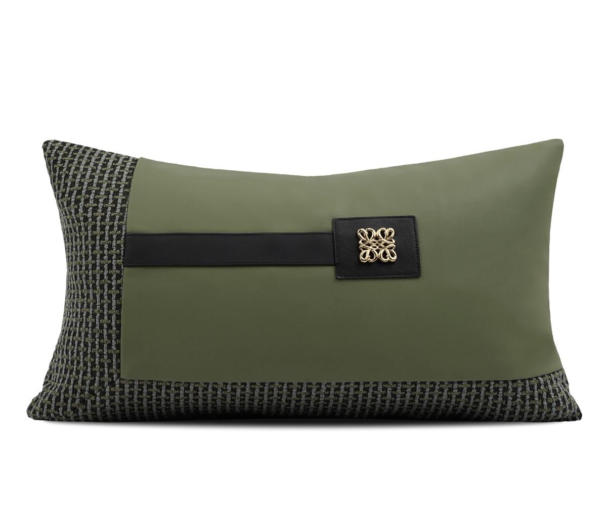 Olive Faux-Leather Lumbar Cushion Cover