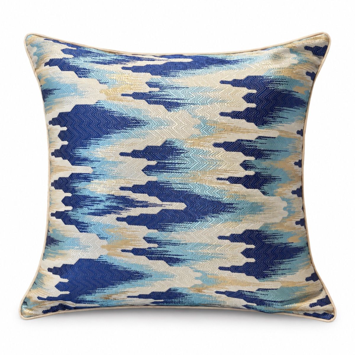 Blue & Ivory Ikat-Style Cushion